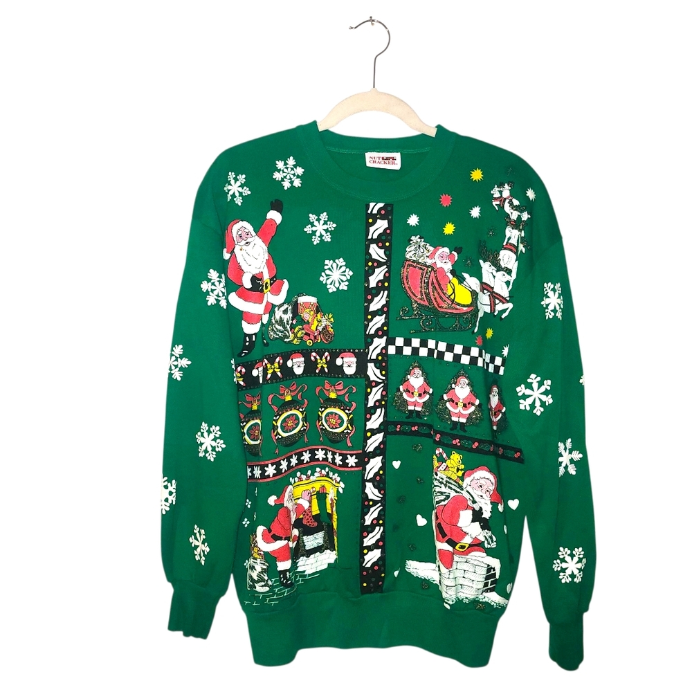 True Vintage Nut Cracker Festive Green Christmas Sweater | Size Large